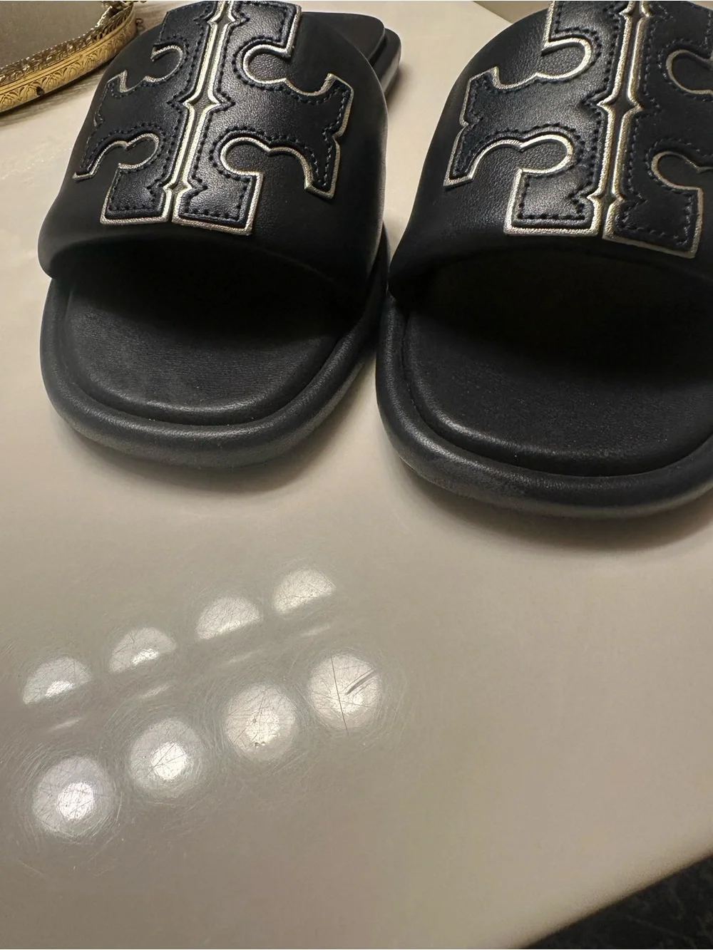 Tory Burch Black Leather Logo Slide Sandals